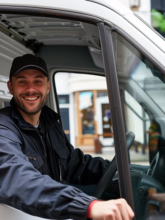 A man and van in Slough sitting behind the wheel of a white van