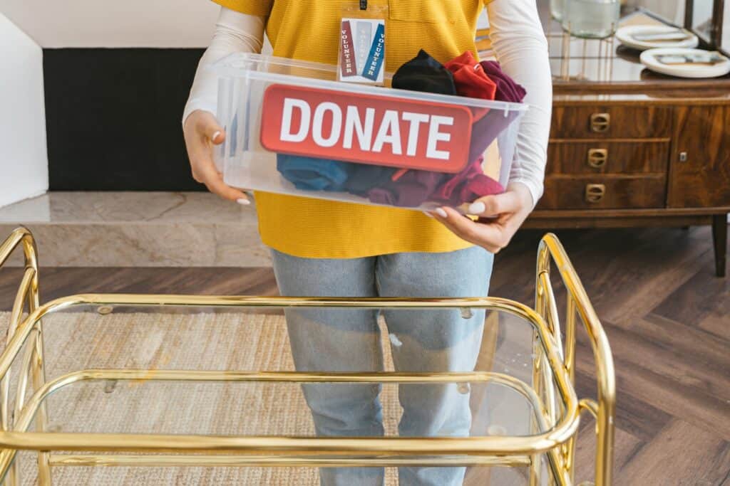 Clothes in the bin for donation