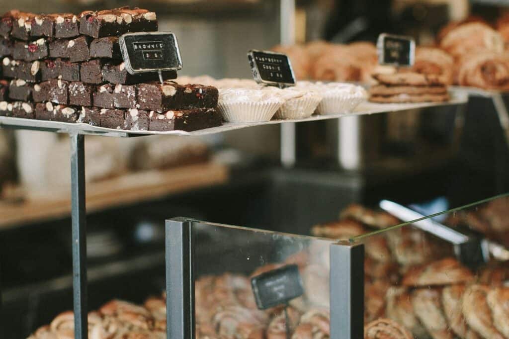 Pastries on display in a park's bakery