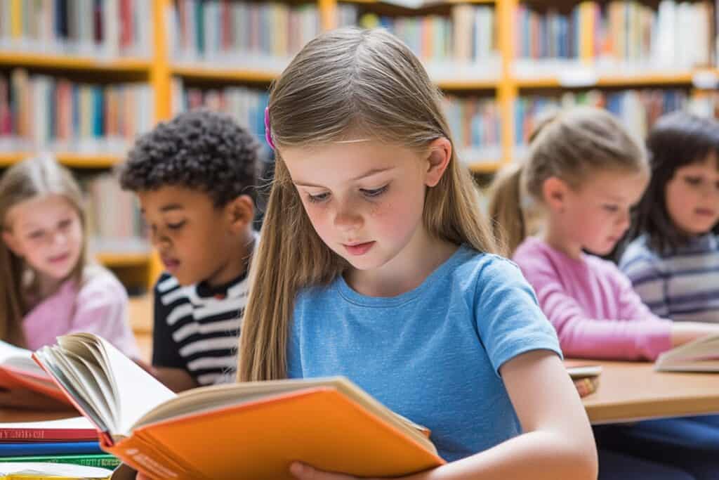 Young students studying in the library